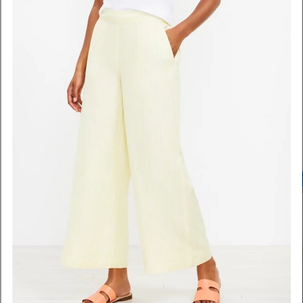 Wide Leg Linen Yellow Striped Pants